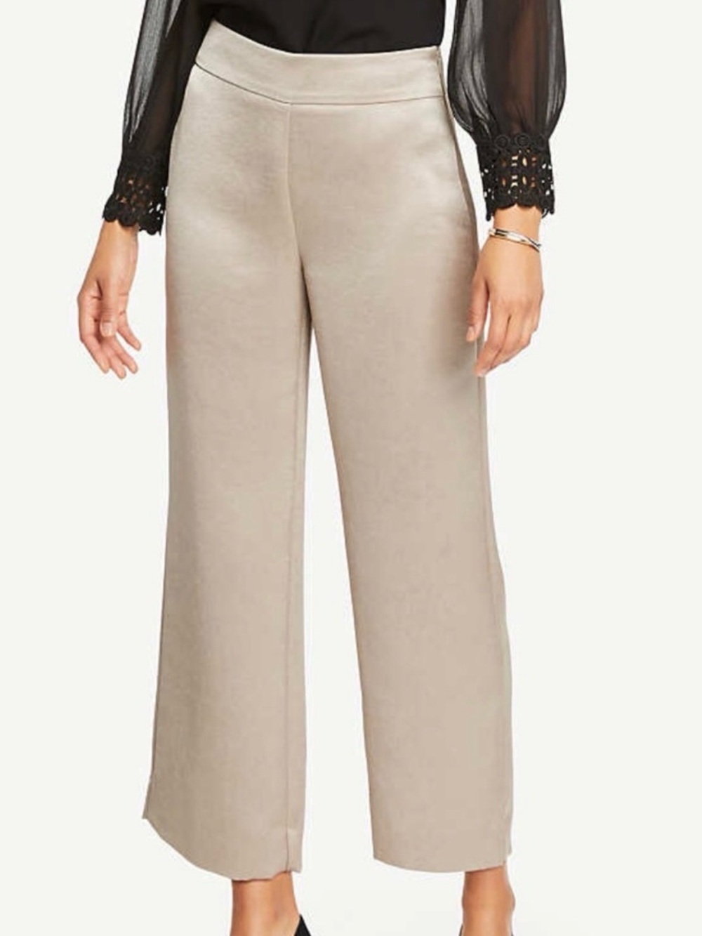 NWT Ann Taylor Factory Platinum Satin The Wide Leg Ankle Pant SZ /2 Petite
